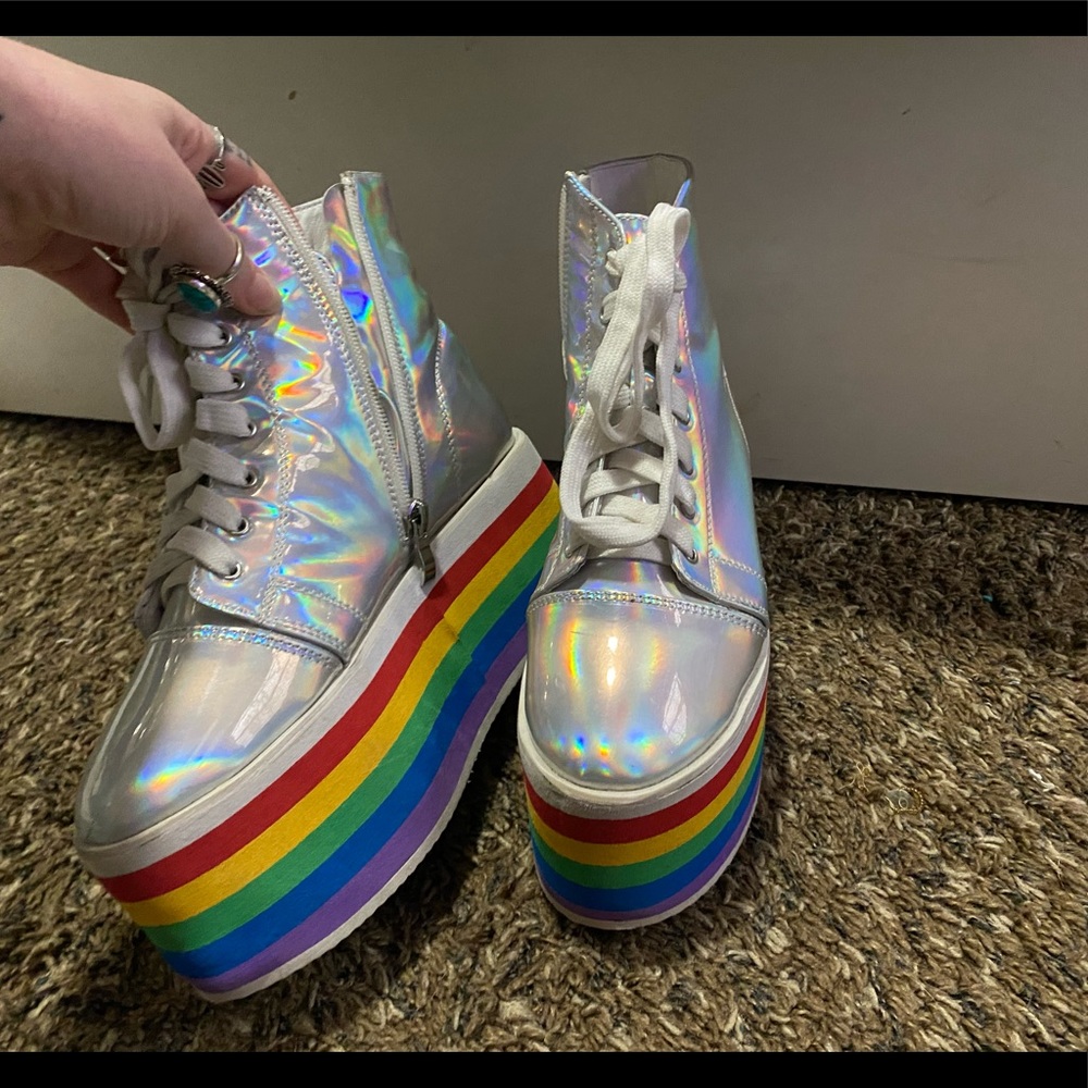 Dolls kill reflective rainbow platform shoes!!